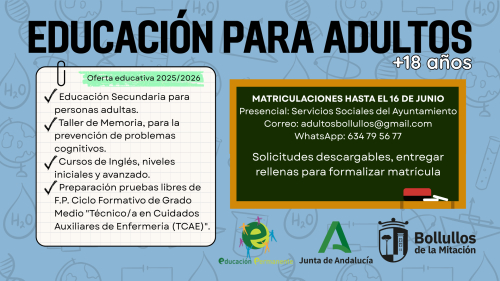 Oferta educativa 25/26 del Centro de Educación de Adultos SEP San Bartolomé de Bollullos.