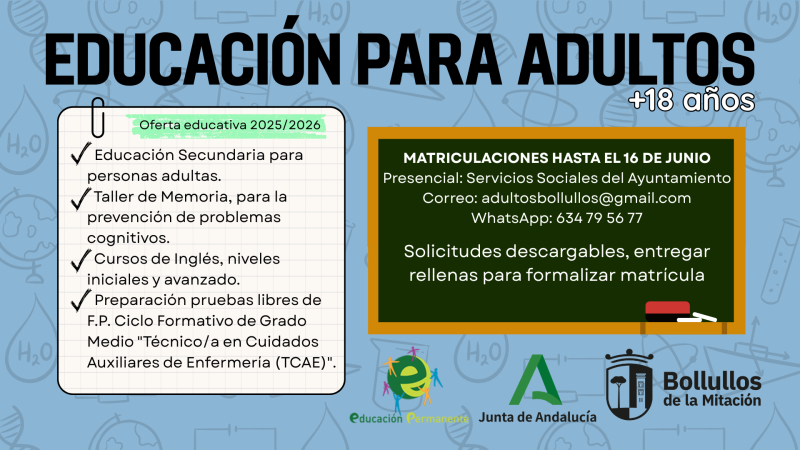 Oferta educativa 25/26 del Centro de Educación de Adultos SEP San Bartolomé de Bollullos.