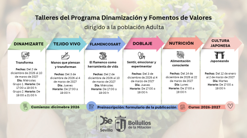 Abierto el plazo de preinscripción para los talleres del Programa de Dinamización y Fomento de Valores Ciudadanos 2026.