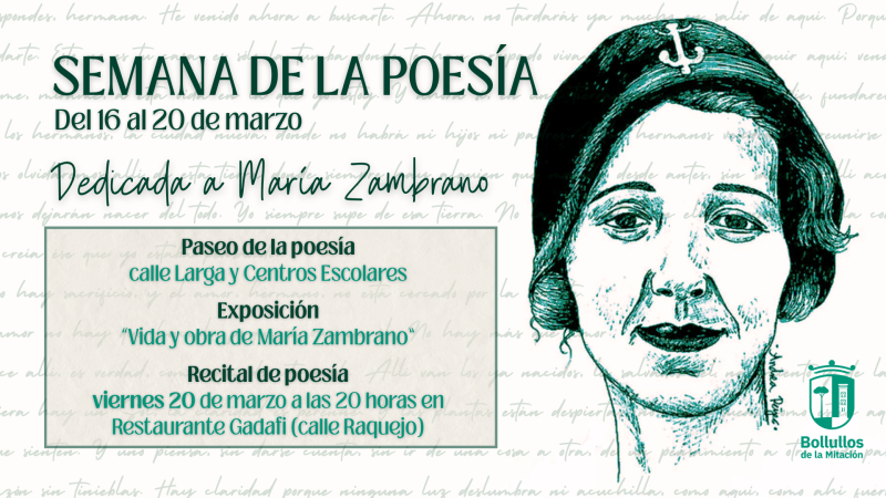 Bollullos celebra la Semana de la Poesía dedicada a María Zambrano.