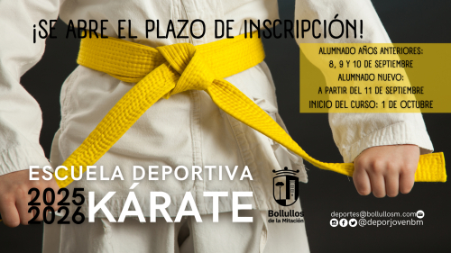 Comienza el plazo de inscripción para la escuela de Kárate 2025-2026